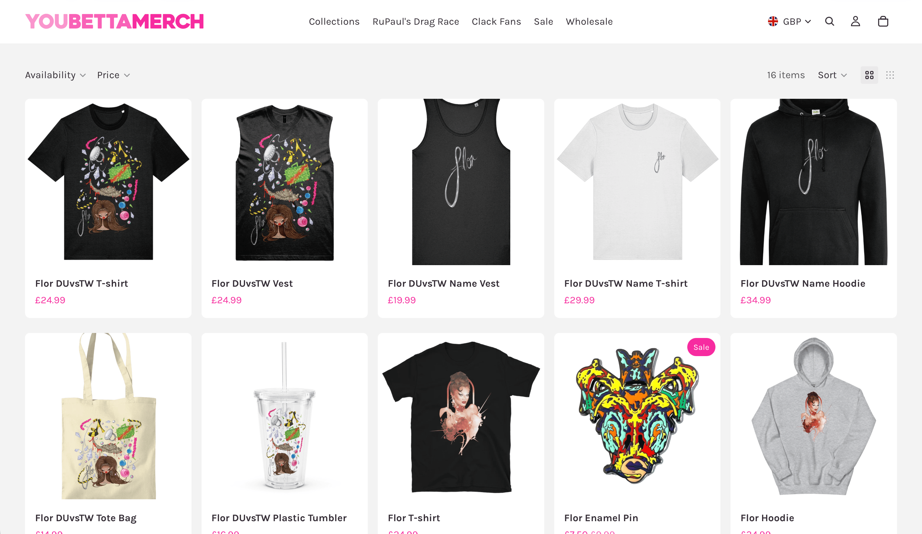 You Betta Merch Shopify storefront showing a product collection grid